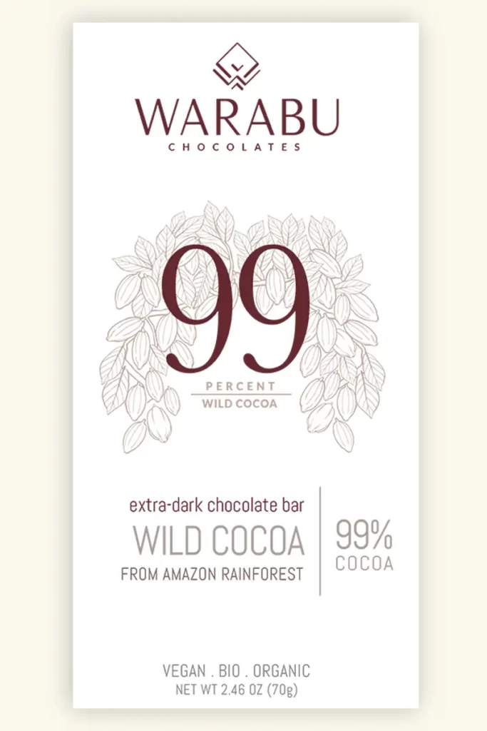 Chocolate Extra amargo 99 % Cacau Selvagem Warabu