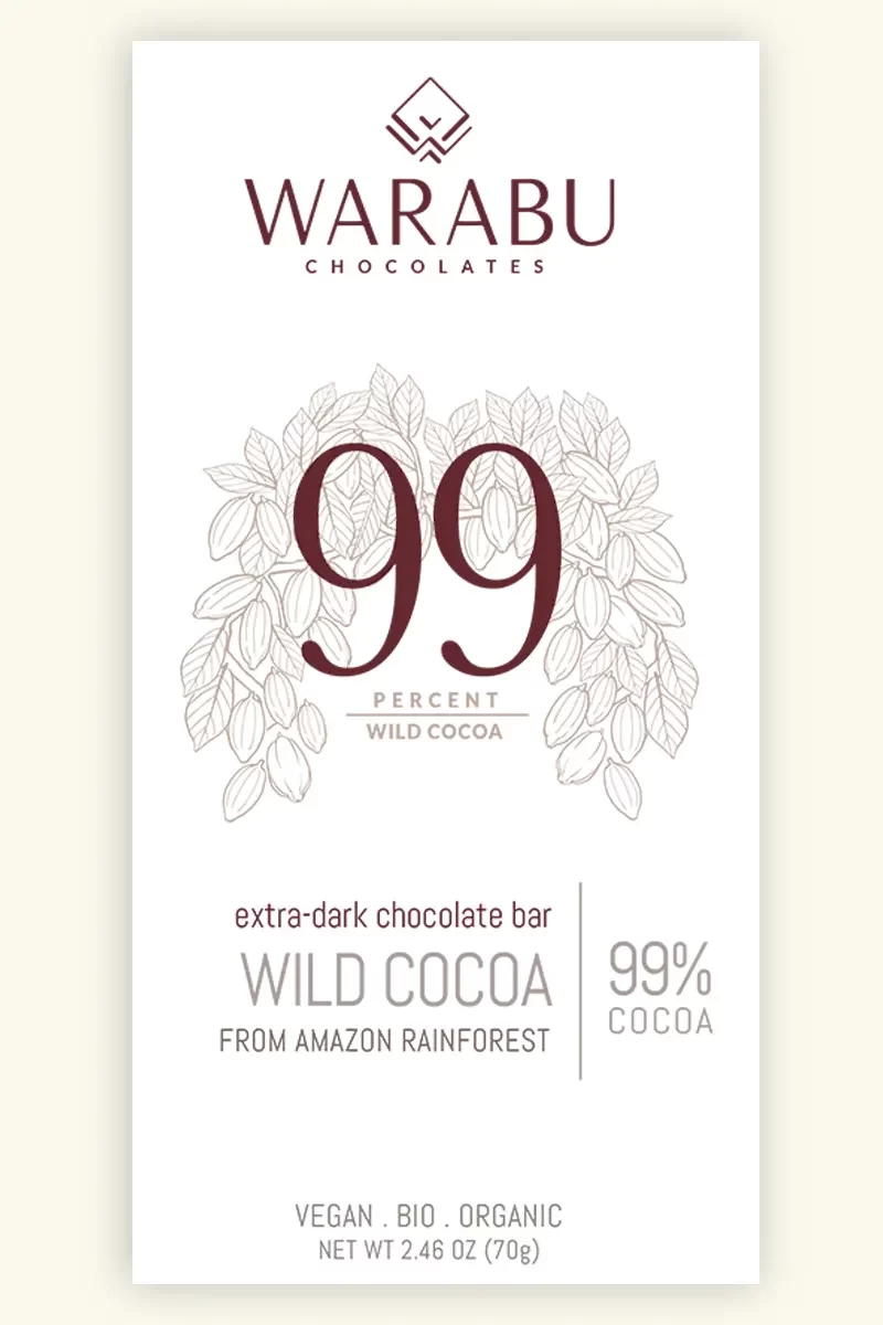 Chocolate Extra amargo 99 % Cacau Selvagem Warabu